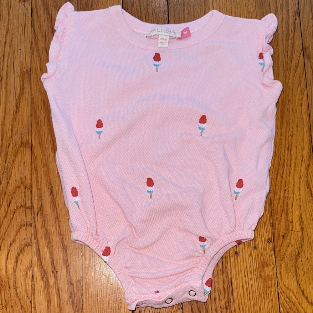 Pink Chicken phoebe cotton bubble romper rocket pop ice cream 4th of July 3/6